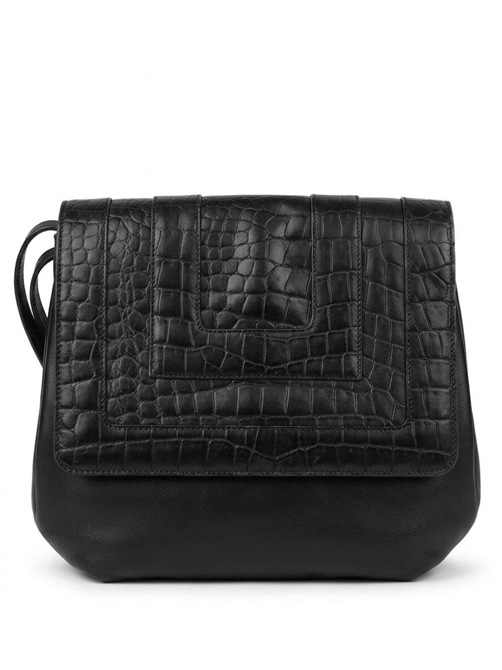 Vintage FENDI Black Leather Croc Embossed Crossbody Shoulder Bag Gold HW⁠ / COA